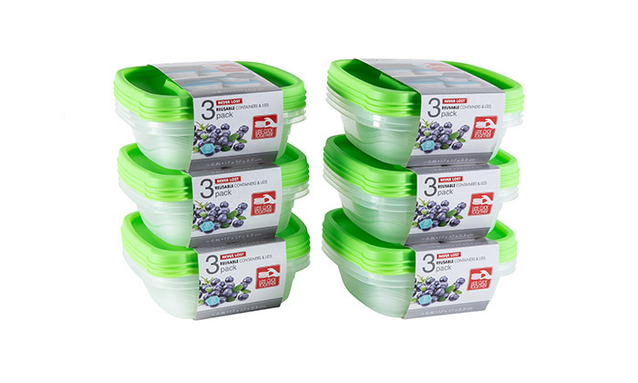 3 סט 18 קופסאות פלסטיק לחימום במיקרוגל - צבעים לבחירה