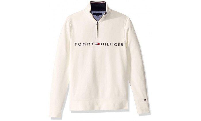 5 סווטשירט לגברים טומי הילפיגר Tommy Hilfiger, דגם Essential Logo Zip - צבע לבן