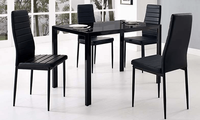4 שולחן אוכל מזכוכית עם 4 כיסאות