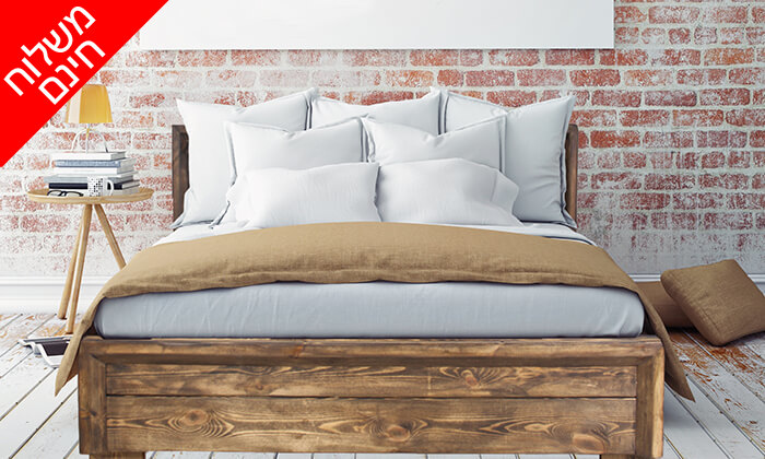 4 אולימפיה: מיטה זוגית מעץ אורן מלא - הובלה והרכבה חינם