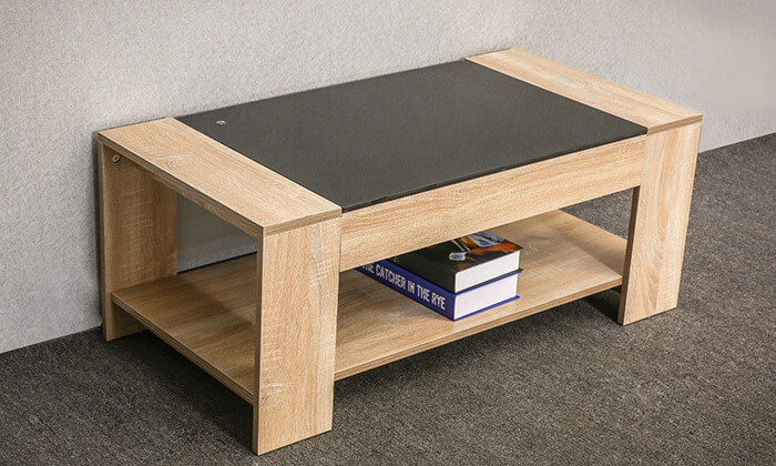 1 שולחן סלון מעוצב כולל מדף תחתון לעיתונים