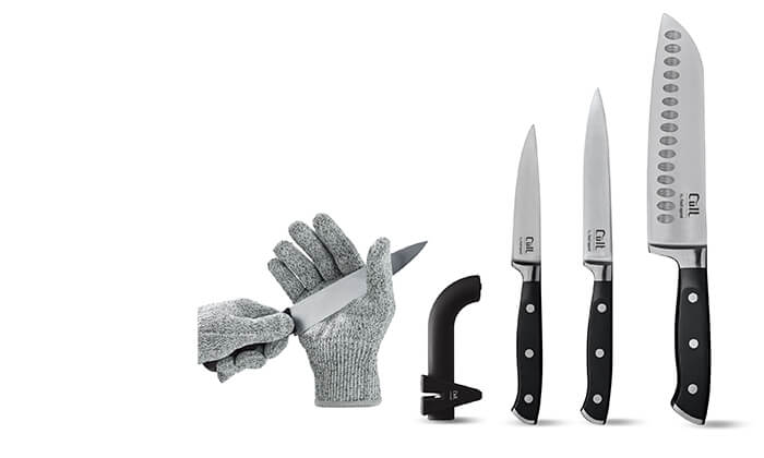 3 מארז 3 סכינים, משחיז וכפפה food appeal