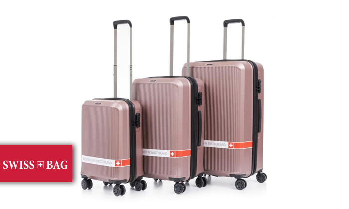 סט 3 מזוודות קשיחות SWISS BAG במבחר צבעים, כולל תיק מתנה