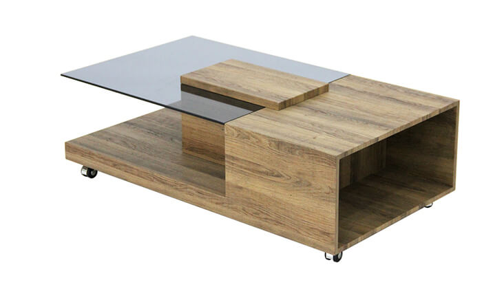 3 שולחן סלון עשוי עץ וזכוכית