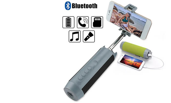 3 רמקול Bluetooth אלחוטי משולב מוט סלפי, מטען ופנס