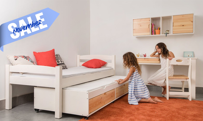 18 מיטת ילדים עם מיטת חבר מעץ מלא Highwood דגם יהלי - צבעים לבחירה