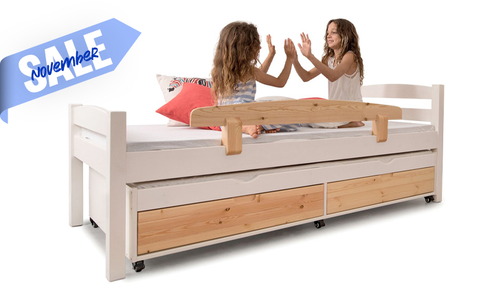 15 מיטת ילדים עם מיטת חבר מעץ מלא Highwood דגם יהלי - צבעים לבחירה