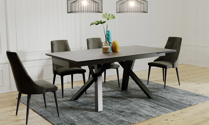 6 שולחן אוכל נפתח עם פלטת זכוכית HOME DECOR - אופציה לכיסאות