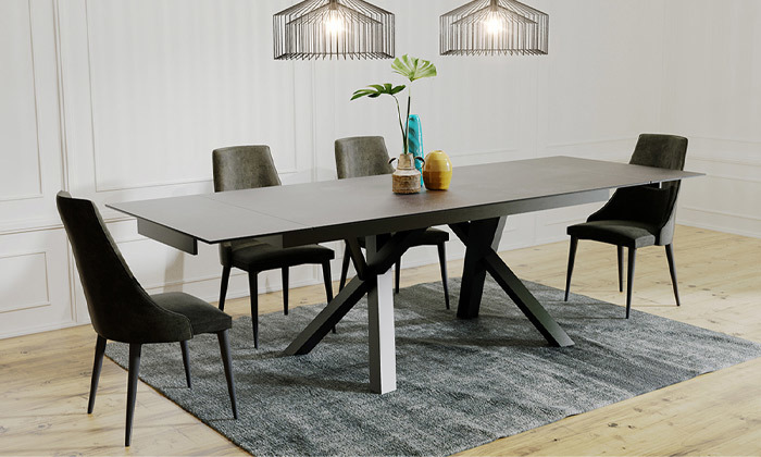3 שולחן אוכל נפתח עם פלטת זכוכית HOME DECOR - אופציה לכיסאות