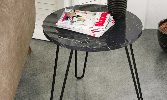 5 שולחן צד דמוי שיש עם רגלי סיכה, דגם BAREL - משלוח חינם