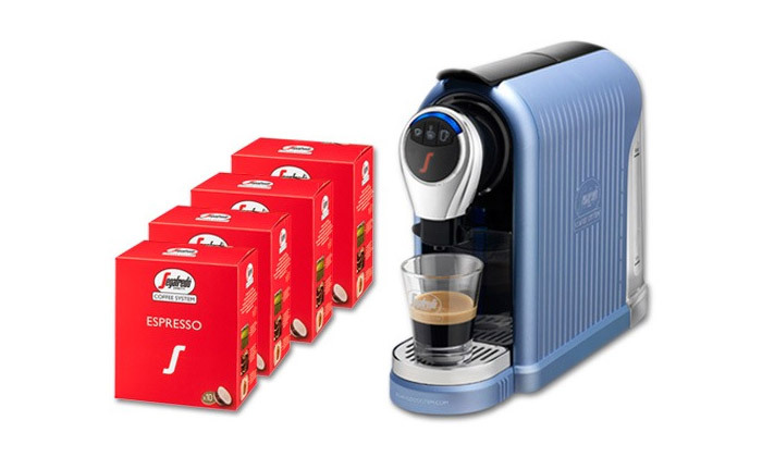 מכונת קפה Segafredo בצבע תכלת, כוללת 40 קפסולות