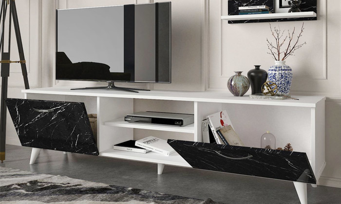3 סט מזנון טלוויזיה ושולחן סלון דגם MARBLE XL - זוג מדפי תלייה מתנה
