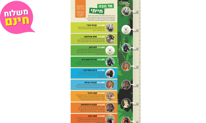 3 מנוי היכרות לנשיונל ג'יאוגרפיק +KIDS, כולל מד גובה ומשלוח חינם