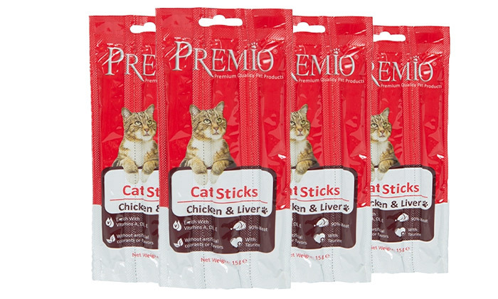 4 24 אריזות חטיפי מקלונים לחתולים PREMIO