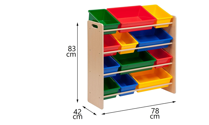 3 ארגונית צעצועים לחדר ילדים כולל 12 קופסאות אחסון honey can do,  דגם SRT-01602