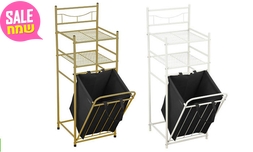 יחידת מדפים עם סל כביסה