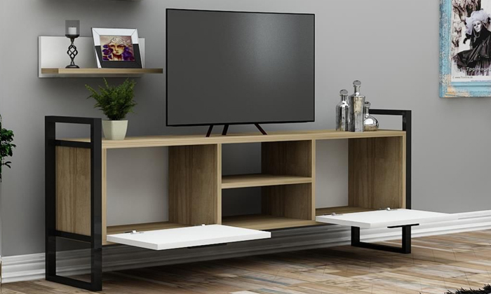 3 מזנון טלוויזיה עם זוג מדפים תואמים Tudo Design