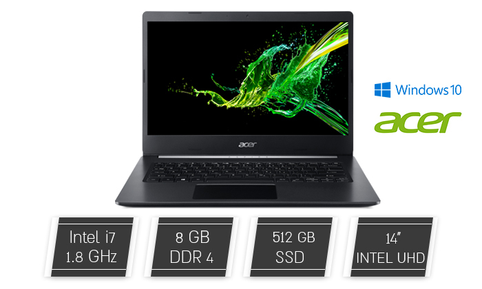 1 מחשב נייד מוחדש Acer, דגם Aspire A514-52-78MD עם מסך "14, זיכרון 8GB ומעבד i7
