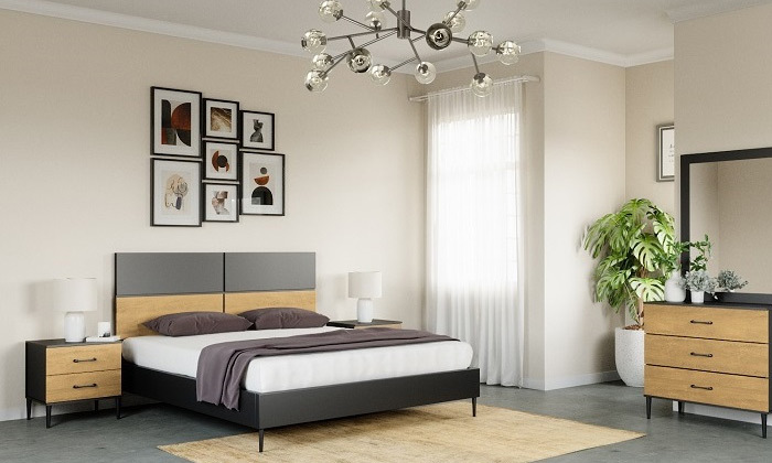 5 חדר שינה הכולל מיטה זוגית, קומודה, מראה וזוג שידות דגם קמיל