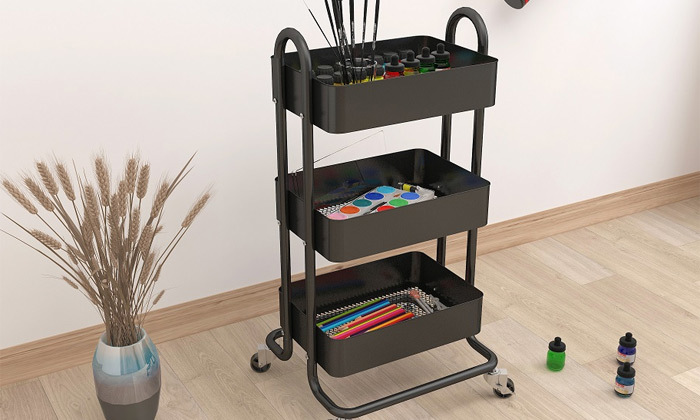 2 עגלת אחסון ממתכת עם 3 סלסילות