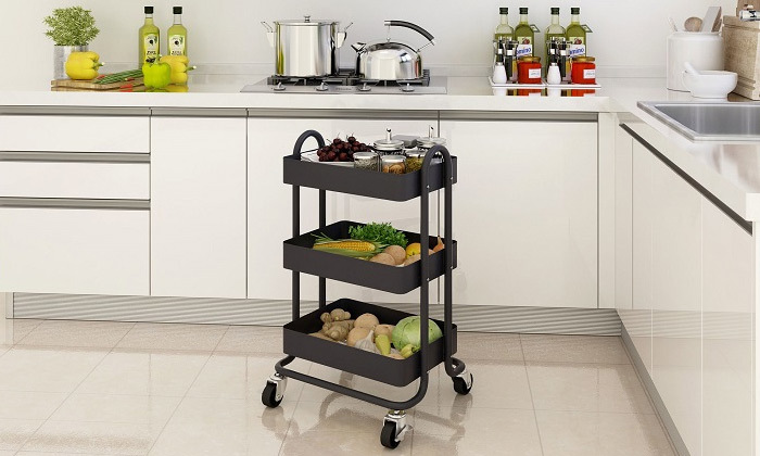 3 עגלת אחסון ממתכת עם 3 סלסילות