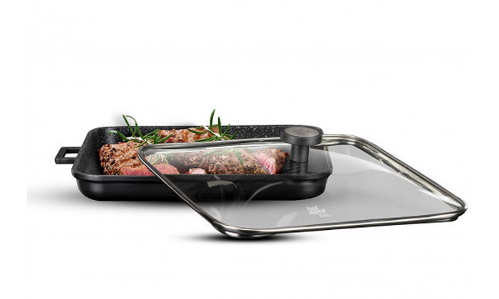 4 פלטת גריל עם מכסה זכוכית Food appeal וסכין משוננת - משלוח חינם