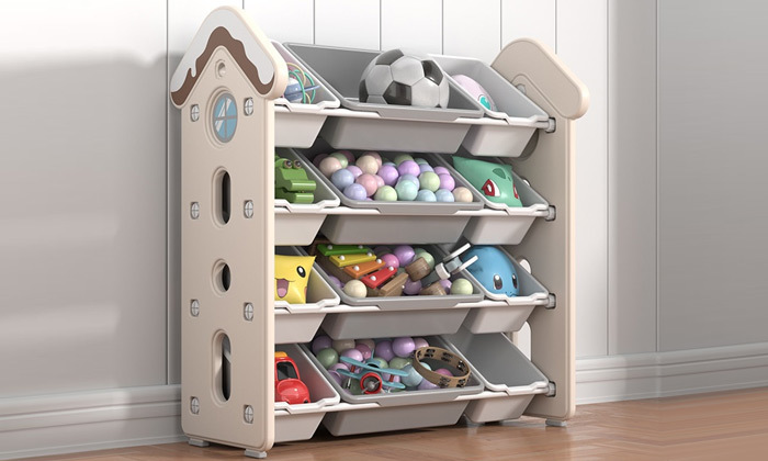 4 ארגונית צעצועים 4 קומות בעלת 12 קופסאות אחסון MiniMaxx