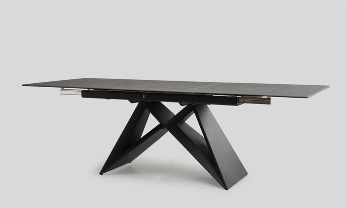 3 ביתילי: שולחן אוכל נפתח דגם קוקון בעל זכוכית קרמית כפולה 