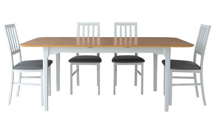 4 שמרת הזורע: שולחן אוכל נפתח דגם 'קשת' עם 4/6 כיסאות דגם 'אלבינו'