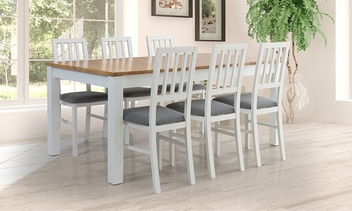 5 שמרת הזורע: שולחן אוכל נפתח דגם 'קוליסאום' עם 6 כיסאות דגם 'אלבינו'