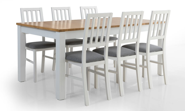 6 שמרת הזורע: שולחן אוכל נפתח דגם 'קוליסאום' עם 6 כיסאות דגם 'אלבינו'