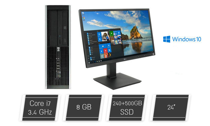 2 מחשב נייח מחודש HP/DELL/Lenovo עם מסך סמסונג "24, זיכרון 8GB ומעבד i7