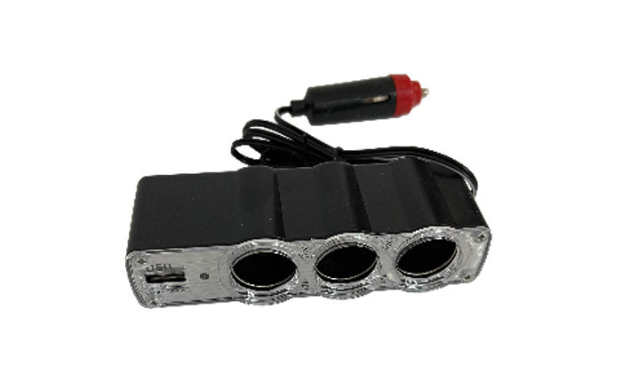 2 מפצל שקעים לרכב עם 3 כניסות לתקע מצת ושקע USB