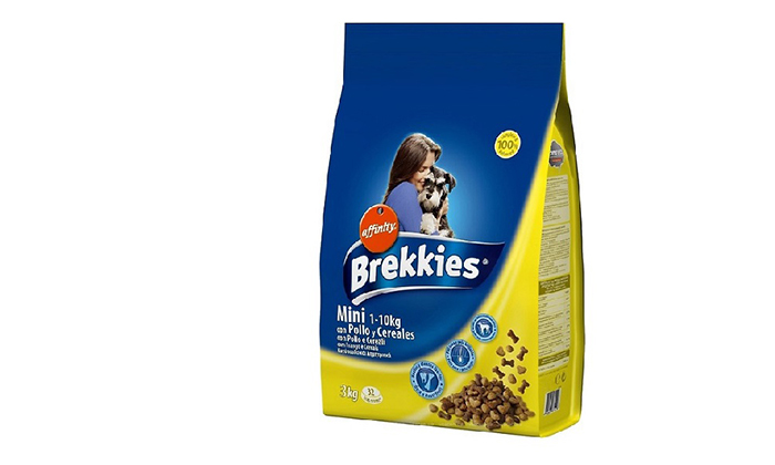 3 2 שקי מזון לכלבים קטנים Brekkies במשקל 3 ק"ג