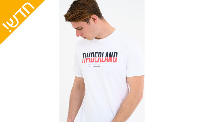 1 חולצת טי שירט בצבע לבן 100% כותנה טימברלנד לגברים TIMBERLAND