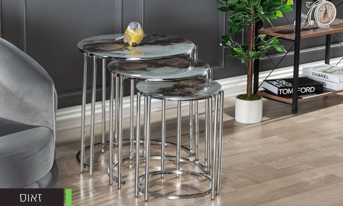 5 סט 3 שולחנות סלון עגולים גבע דיזיין - דגמים לבחירה