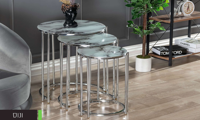 6 סט 3 שולחנות סלון עגולים גבע דיזיין - דגמים לבחירה