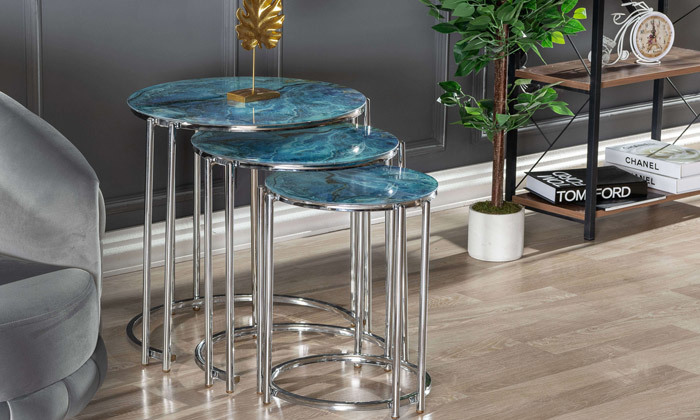 2 סט 3 שולחנות סלון עגולים גבע דיזיין - דגמים לבחירה