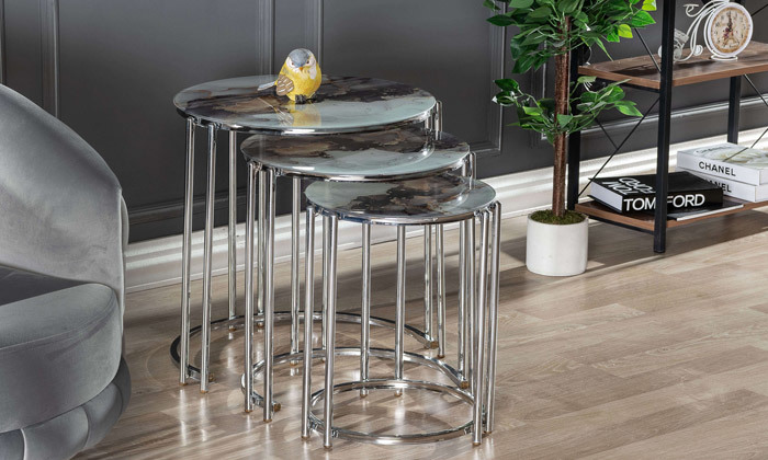 8 סט 3 שולחנות סלון עגולים גבע דיזיין - דגמים לבחירה