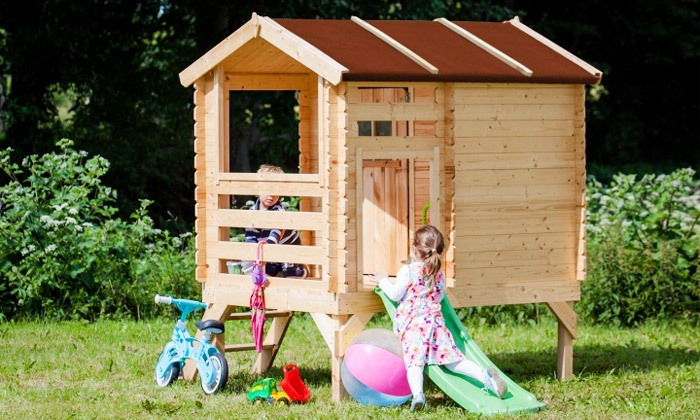 5 בית משחק מעץ מלא עם מגלשה לילדים Garden Top