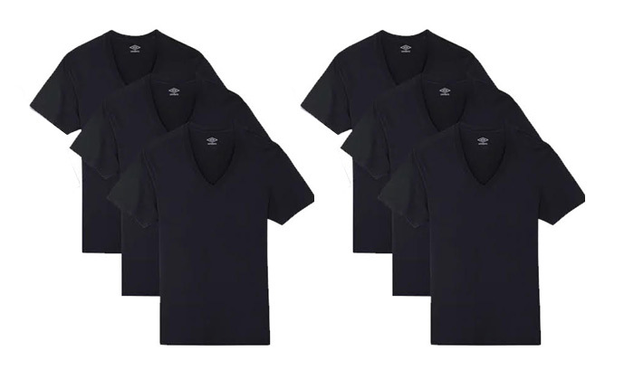 5 6 חולצות גברים 100% כותנה Umbro עם צווארון V בצבע לבחירה