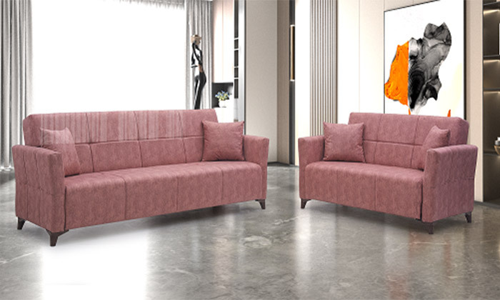 6 ספת תלת מושבית וספה זוגית נפתחות למיטה עם ארגז מצעים, כולל 4 כריות נוי LEONARDO