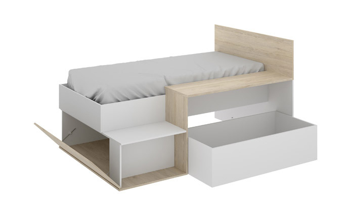 4 מיטת יחיד עם שולחן כתיבה ותאי אחסון HOME DECOR דגם מרטיני, אופציה להוספת מזרן