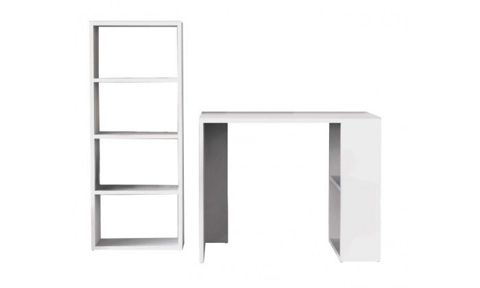 3 סט שולחן כתיבה וספריית מדפים פלנרו PLANERO - בצבע לבן