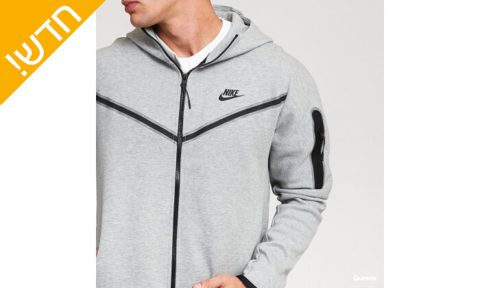 4 קפוצ'ון עם רוכסן לגבר נייקי Nike, דגם Teck Fleece Full zip Hoodie בצבע אפור