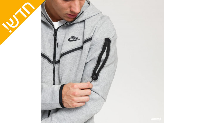5 קפוצ'ון עם רוכסן לגבר נייקי Nike, דגם Teck Fleece Full zip Hoodie בצבע אפור