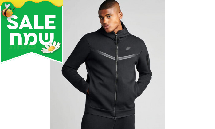 4 קפוצ'ון עם רוכסן לגבר נייקי Nike, דגם Teck Fleece Full zip Hoodie בצבע שחור