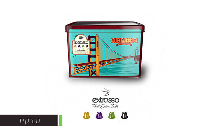 5 מארז 100/150 קפסולות קפה Extrasso תואמות נספרסו, כולל קופסת פח מעוצבת
