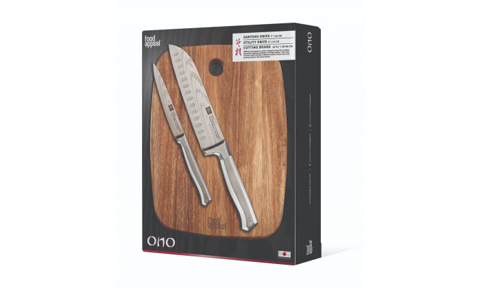 3 סט סכין סנטוקו, סכין מטבח וקרש חיתוך Food Appeal מסדרת ONO