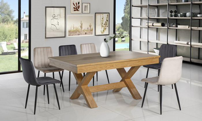 6 שולחן אוכל מעץ ו-6/8 כיסאות LEONARDO דגם שובל מרקורי - צבעים לבחירה